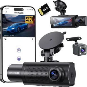 دوربین ثبت وقایع Shrinluck مدل X5 سه کاناله کیفیت 4K همراه با مموری کارت 64 گیگ